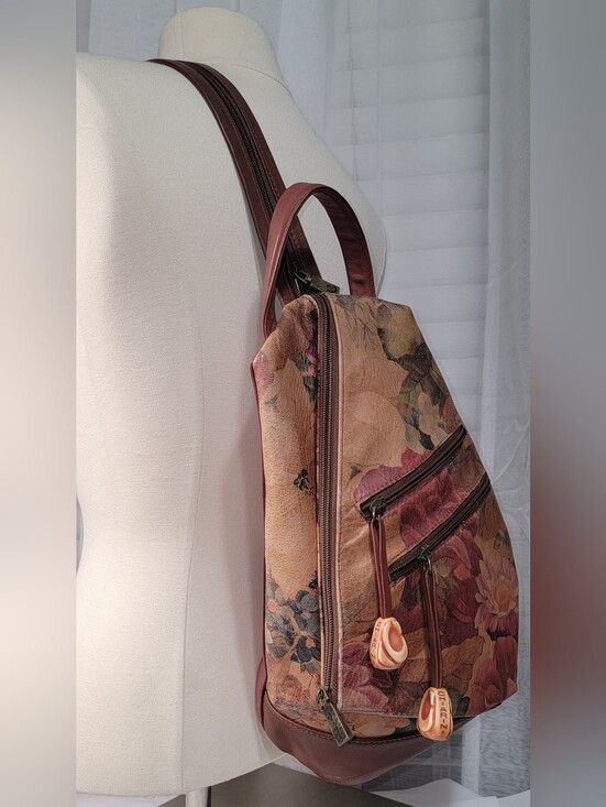 CHIARINI Floral Print Wedge Backpack Sling Bag - Brown Floral main image 14